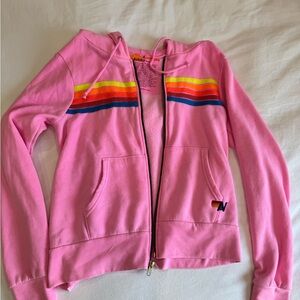 Aviator Nation Five Stripe Neon Pink Hoodie Size Small  S